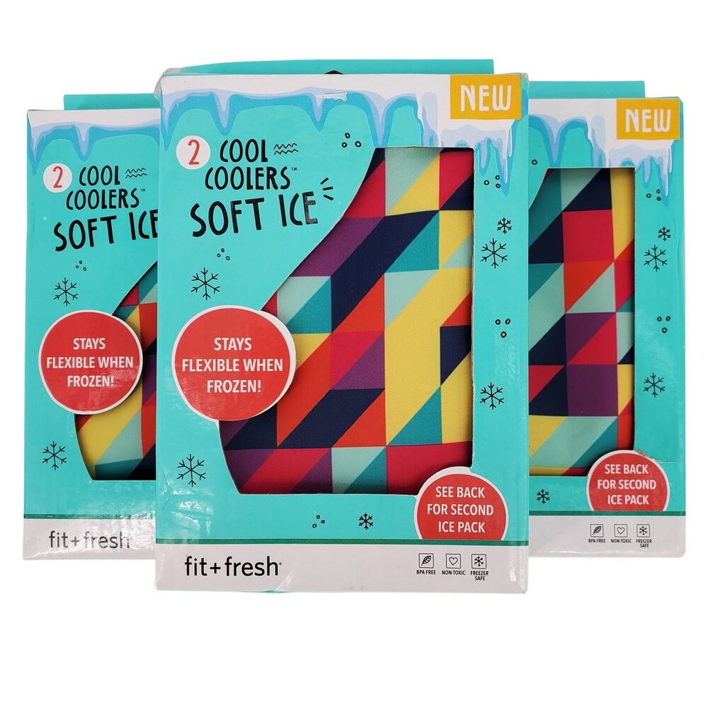 Fit + Fresh Cool Coolers Soft Ice‎ Packs 3 Pack Lot of 6 Geometric Blue 19083KM
